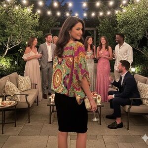 Rampage Purple and Teal Patterned top with Bodycon black knit bottom dress.